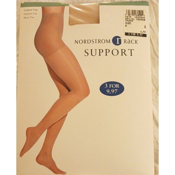 Nordstrom Rack Control Top SUPPORT LEG Sheer Toe Pantyhose NUDE Sz B Vintage New - Picture 1 of 8
